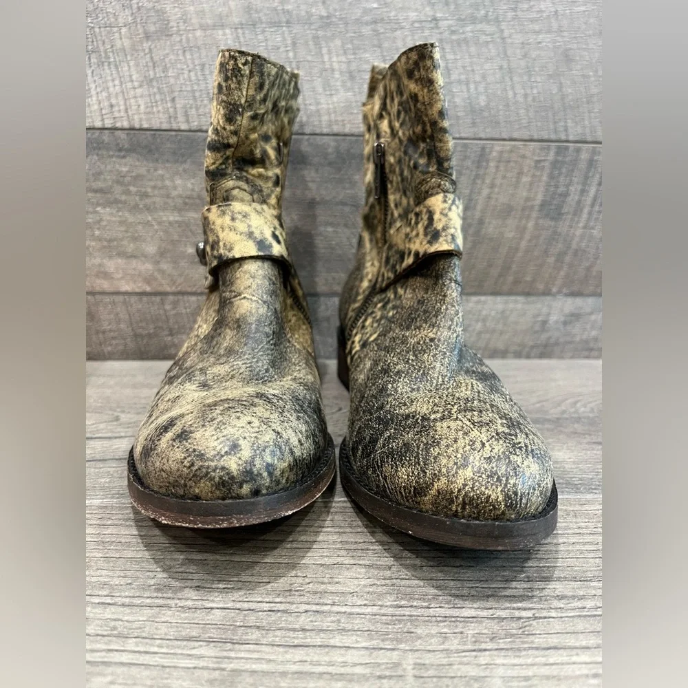 Spirit Lucchese Short boots Olivia crackled brown Black leather Moto Western 7.5 - Picture 3 of 9